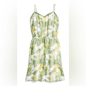 Skies Are Blue Green and Yellow Leaf Print Mini Dress
